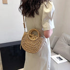 Straw Rattan Half-Moon Beach Handbag - Piña Colada