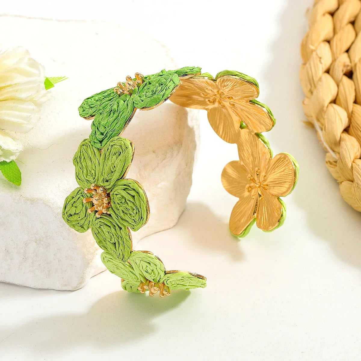 Flower Woven Cuff Bracelet Women - Piña Colada
