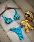 3D Flowers Lace-up Brazilian Bikini