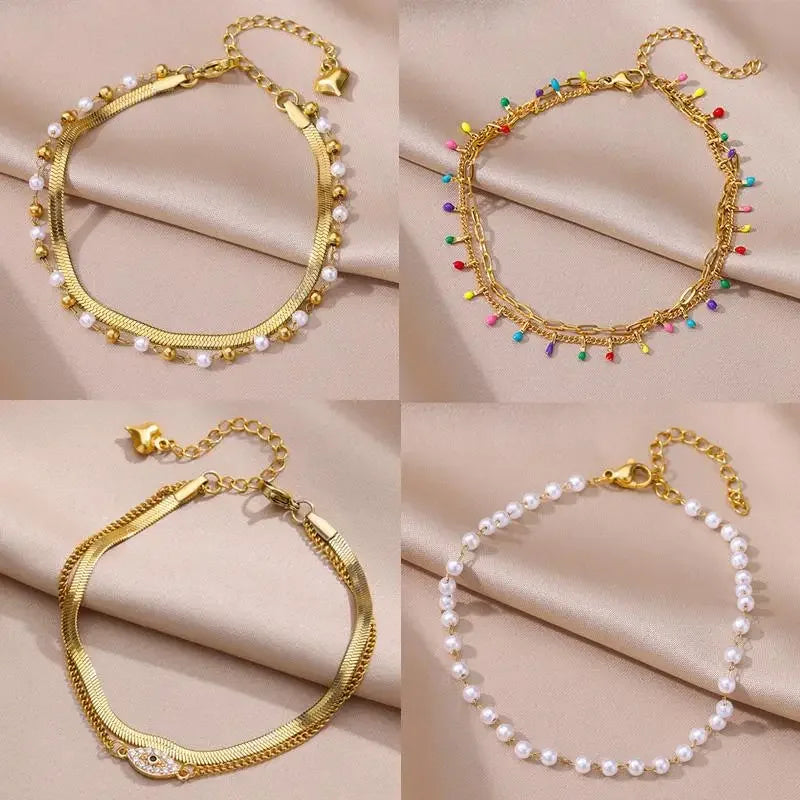 Stainless Steel Gold-Plated Anklet for Women - Piña Colada