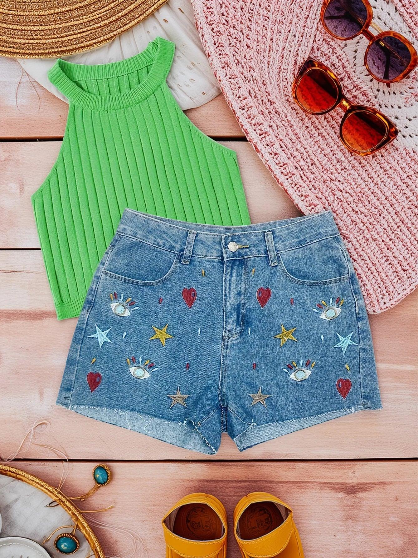 Street Style Blue Denim Shorts - Piña Colada