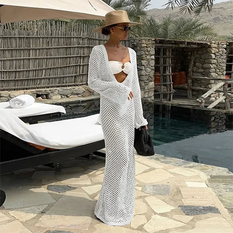 Sexy U-neck Knit Maxi Dress - Piña Colada