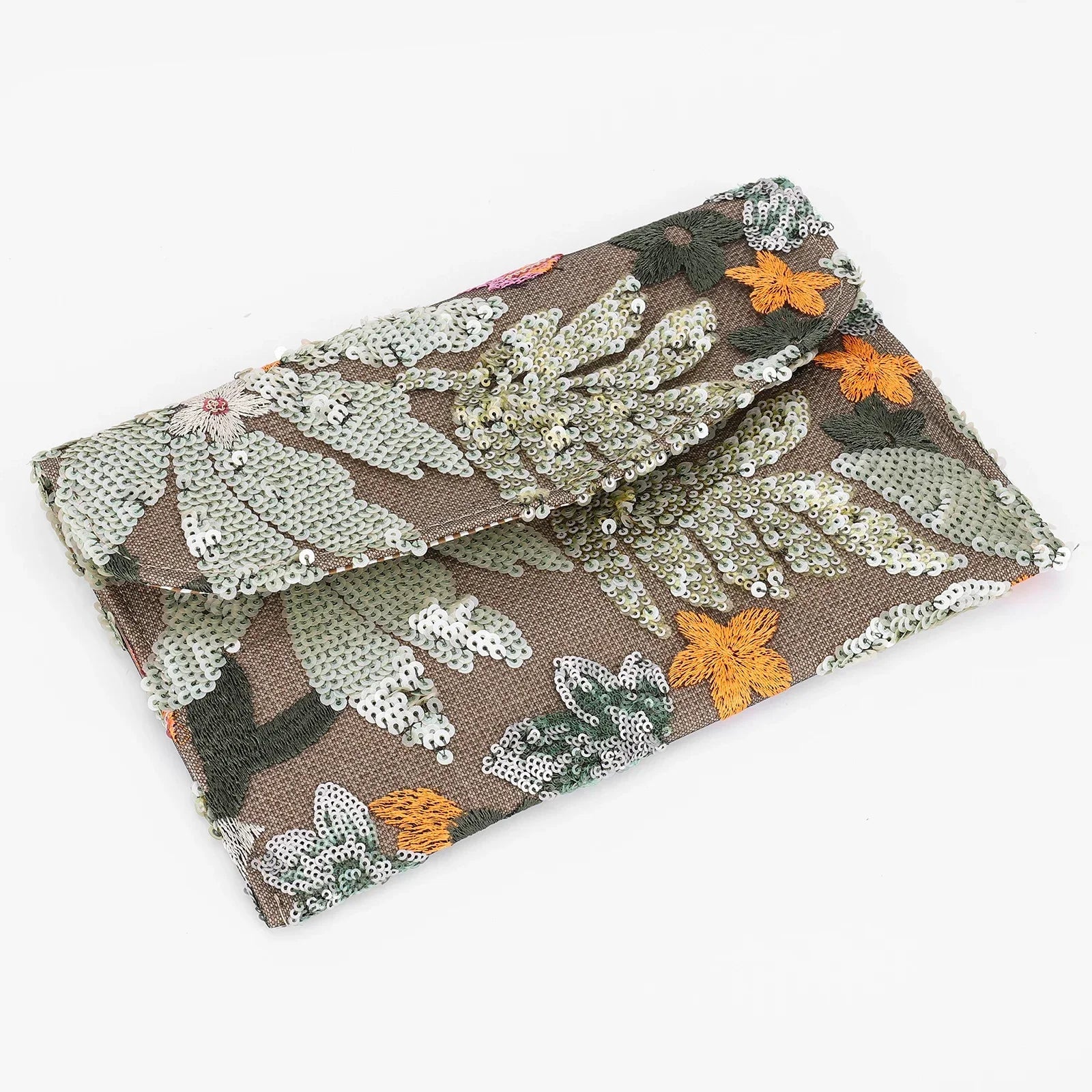 Floral Sequin Straw Clutch - Piña Colada