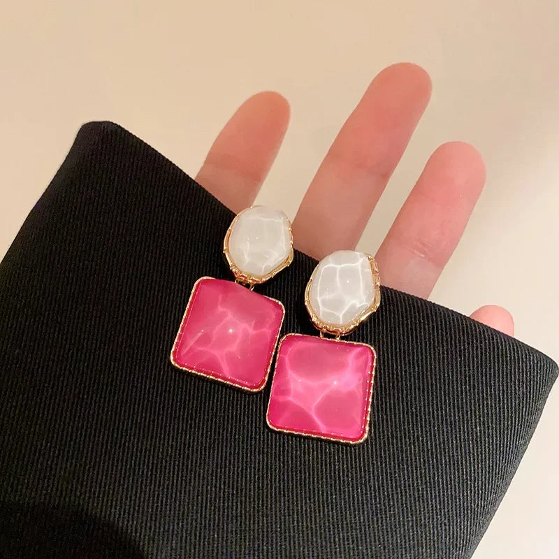 Crystal Square Drop Earrings – Luxury Asymmetric Zircon Earrings for Women - Piña Colada