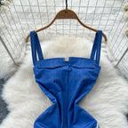 Strapless Patchwork Two-Piece Set – Spliced Top & Wide-Leg Pants - Piña Colada