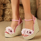 Wedge Sandals with Flower - Piña Colada