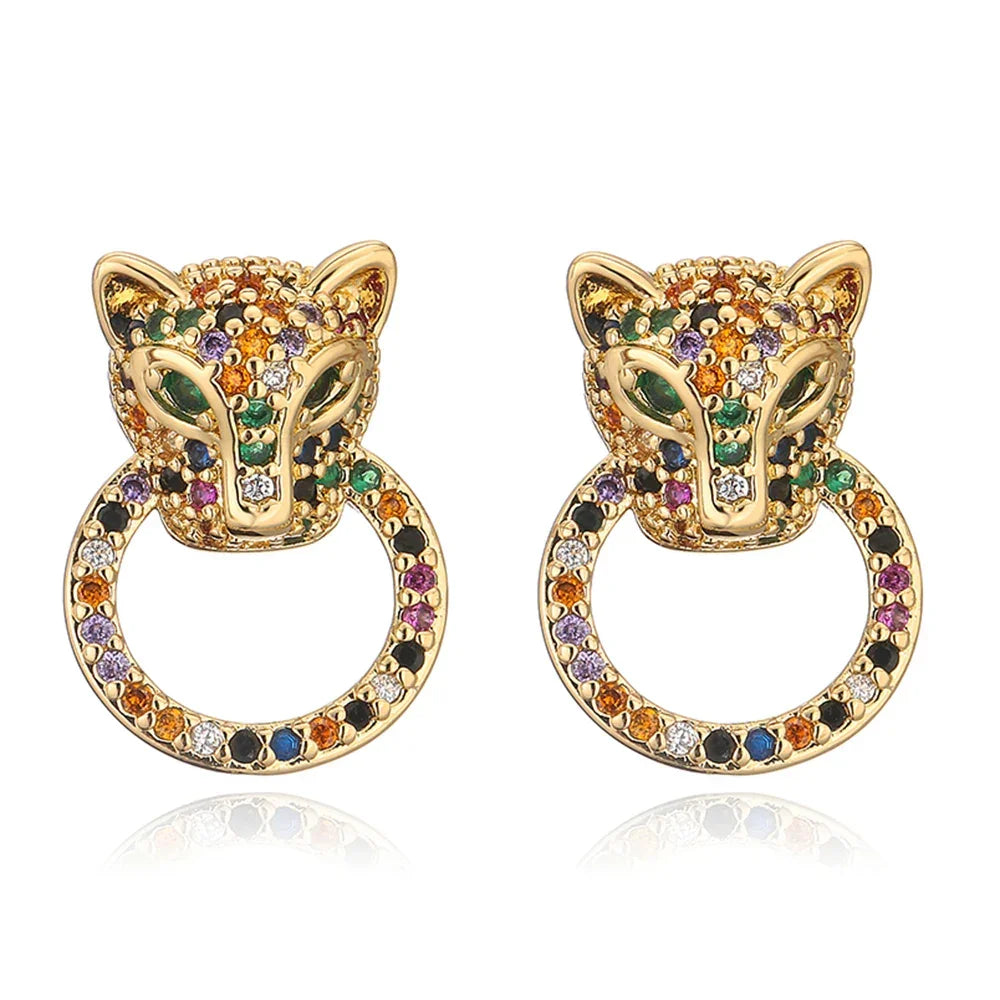Leopard Head Stud Earrings - Piña Colada