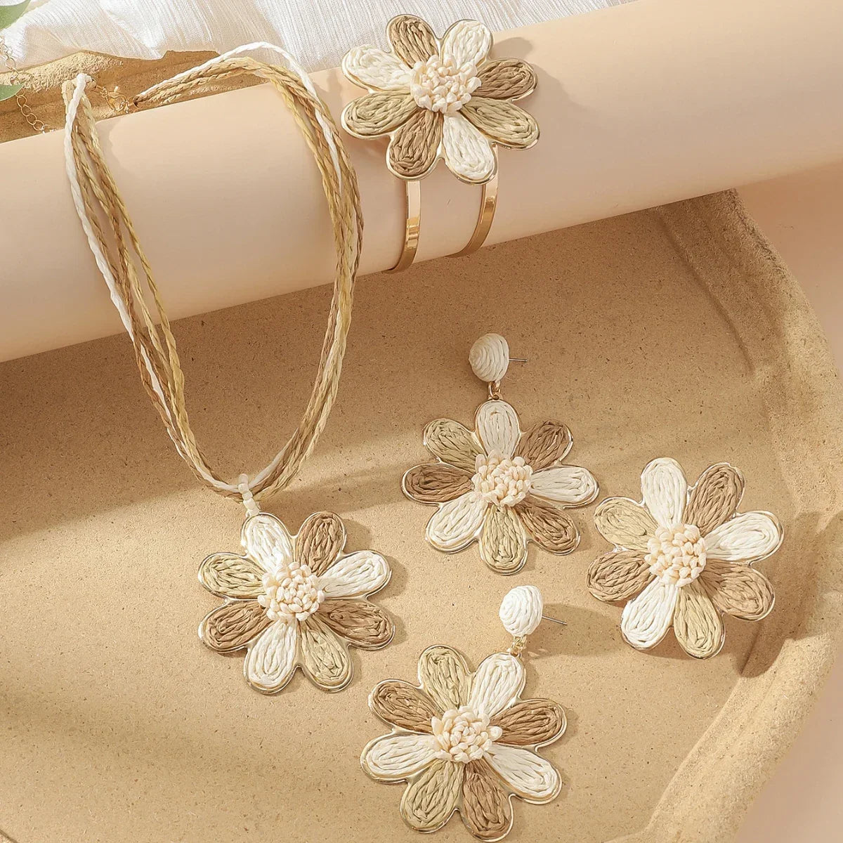 5pcs/set Handmade Raffia Woven Earrings - Piña Colada