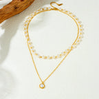 Stainless Steel Golden Round Pearl Pendant - Piña Colada