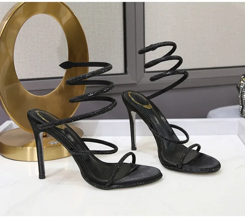 Fashion Snake Twine Around Crystal Women Sandals - Piña Colada