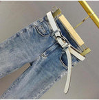 European Sequin High-Waist Skinny Jeans - Piña Colada