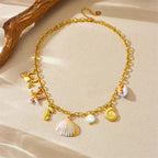 Stainless Steel Crab Seahorse Conch Necklace - Piña Colada