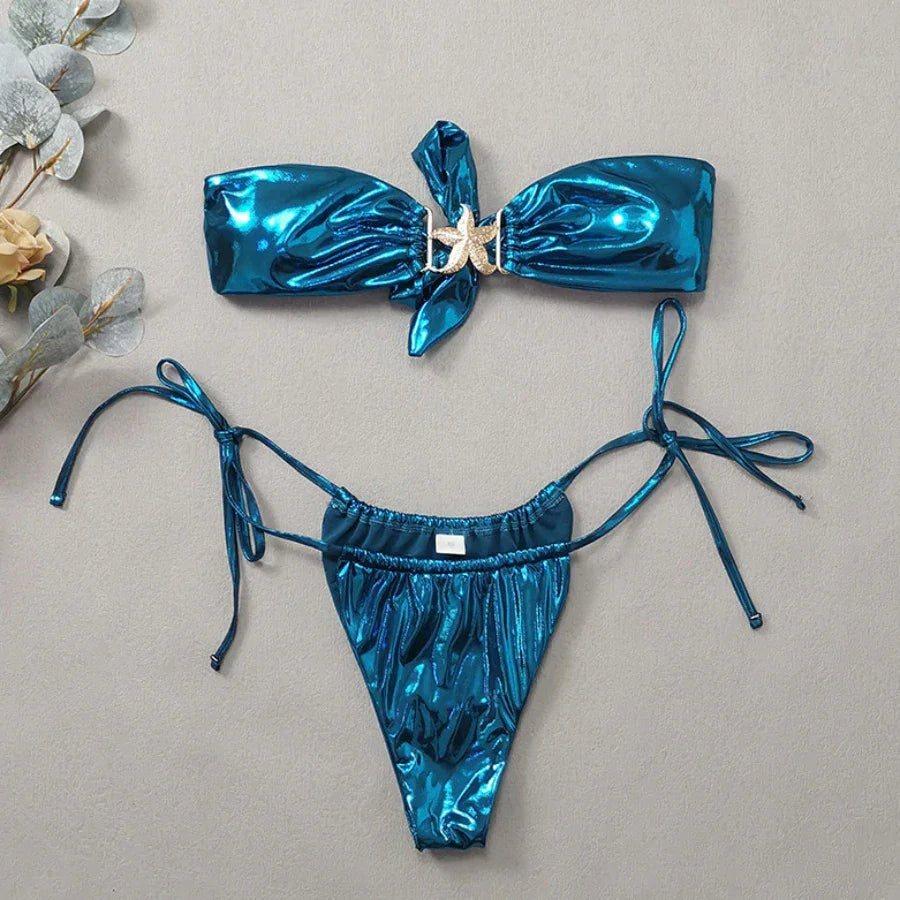Gem Blue Glossy Bikini Women's Clothing Swimsuit - Piña Colada