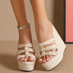 Pearl Platform Wedges Open Toe - Piña Colada