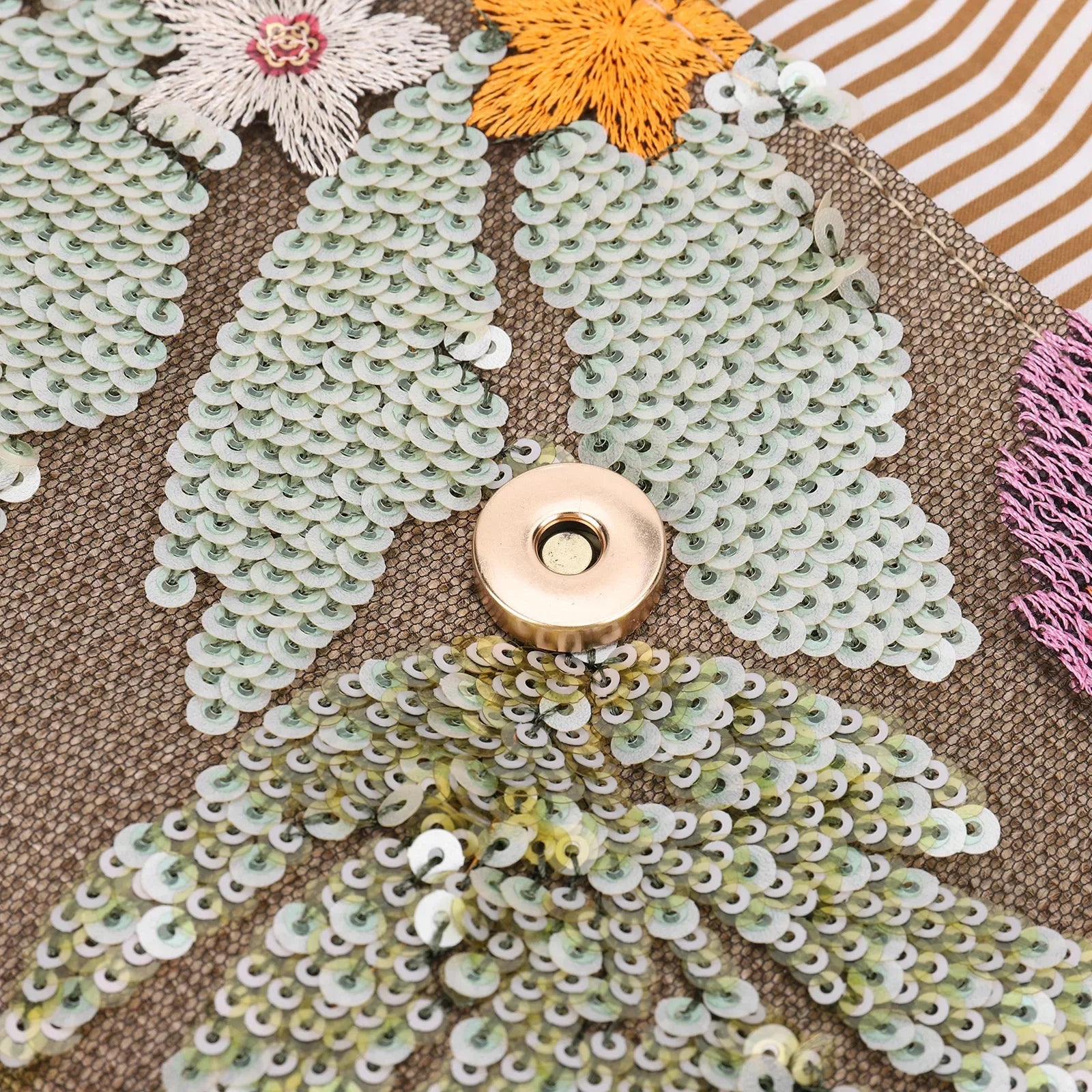 Floral Sequin Straw Clutch - Piña Colada