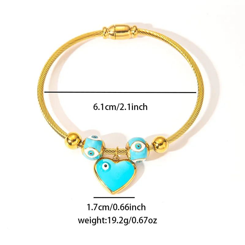 Colorful Eyes & Heart Drip Oil Pendant Bracelet - Piña Colada