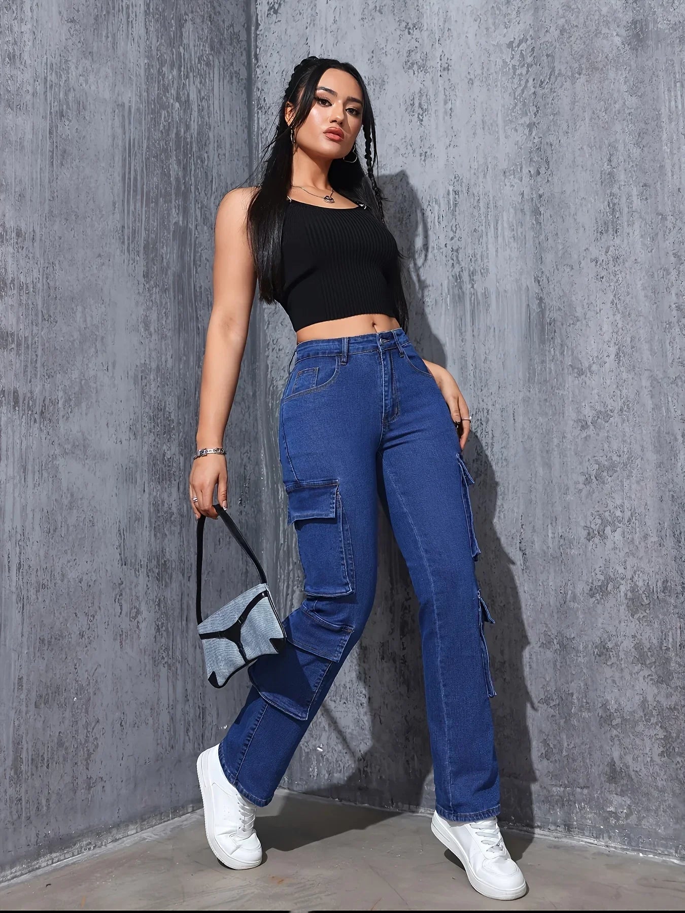 Retro High-Stretch Cargo Jeans - Piña Colada
