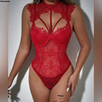 Lace Sheer Mesh Corset Bodysuit Spaghetti - Piña Colada