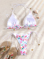 Floral Print Bordered Bikini Set