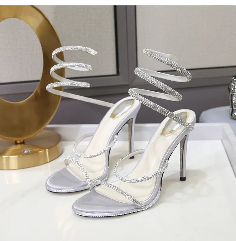 Fashion Snake Twine Around Crystal Women Sandals - Piña Colada