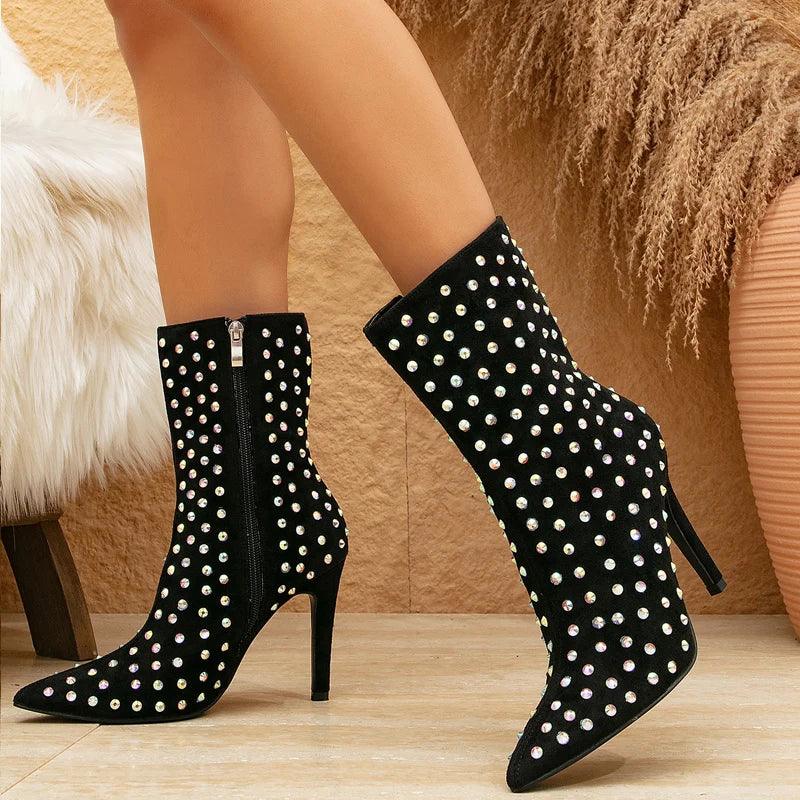 Pointed Toe Ankle Boots – High Heels with Zipper Closure - Piña Colada