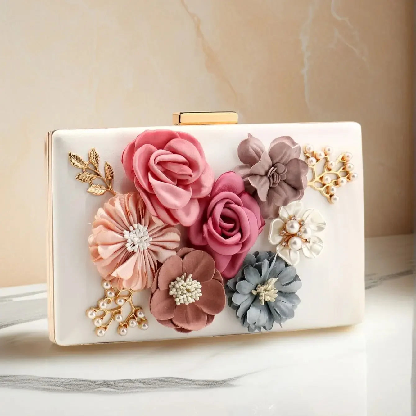 Floral Beaded Pearl Clutch - Piña Colada