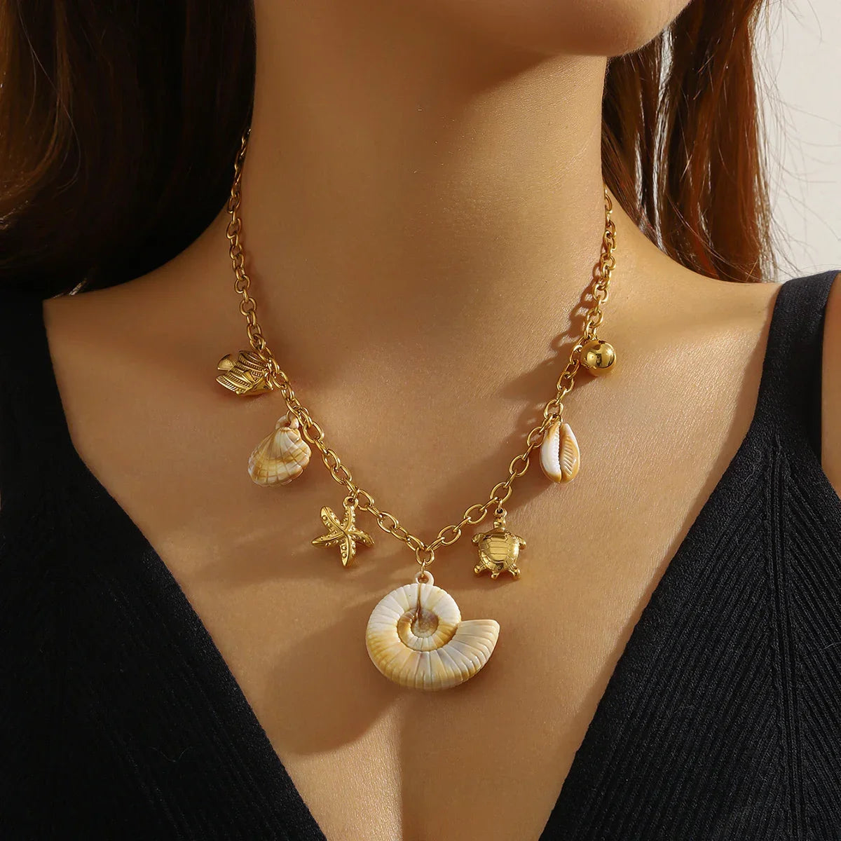 Shell Starfish Turtle Pendant - Piña Colada
