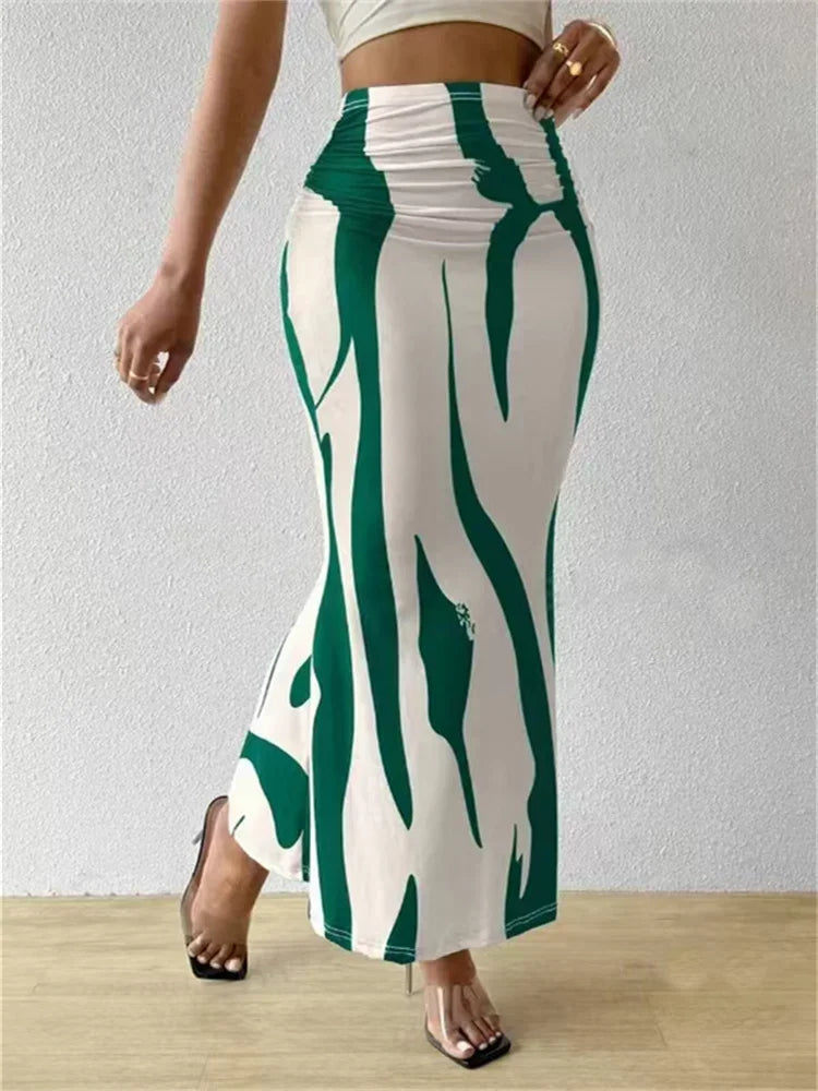 Long Skirt Casual High Waist Zebra Print - Piña Colada