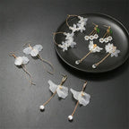 White Flower Tassel Earrings - Piña Colada