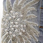 Beaded Lace Denim Vest - Piña Colada