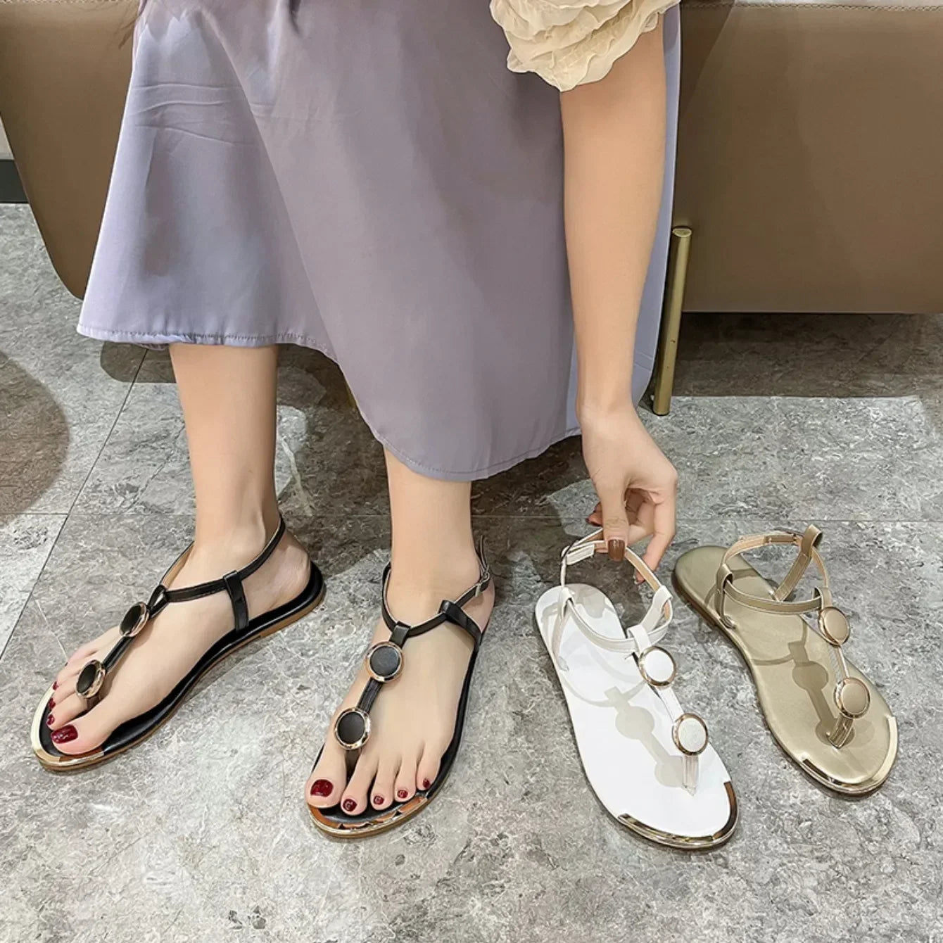 Women Sandals New Summer Casual Flat Sandals Flip Flops - Piña Colada