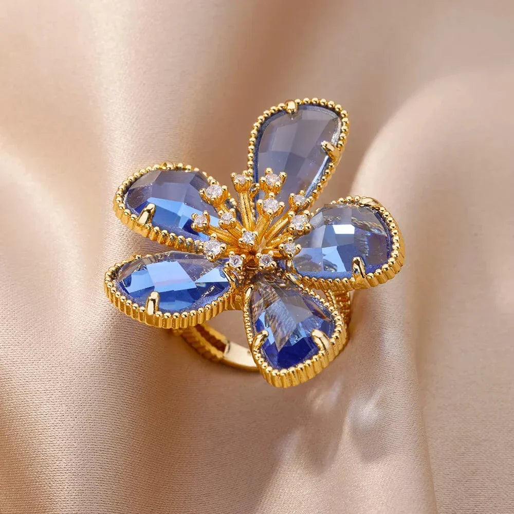 Rings Gold Plated Colorful Stone - Piña Colada