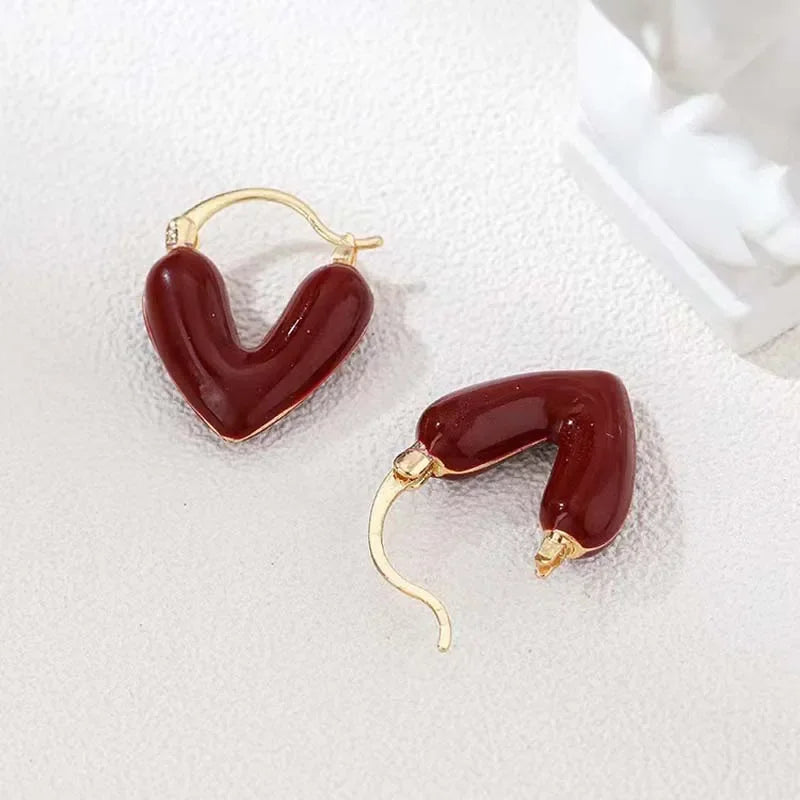 Vintage Red Heart Drop Earrings - Piña Colada