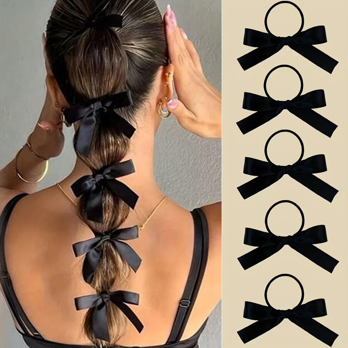5Pcs Black Bow Hair Tie - Piña Colada
