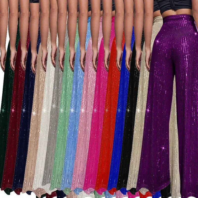 High Waist Loose Sequin Wide Leg Pants - Piña Colada