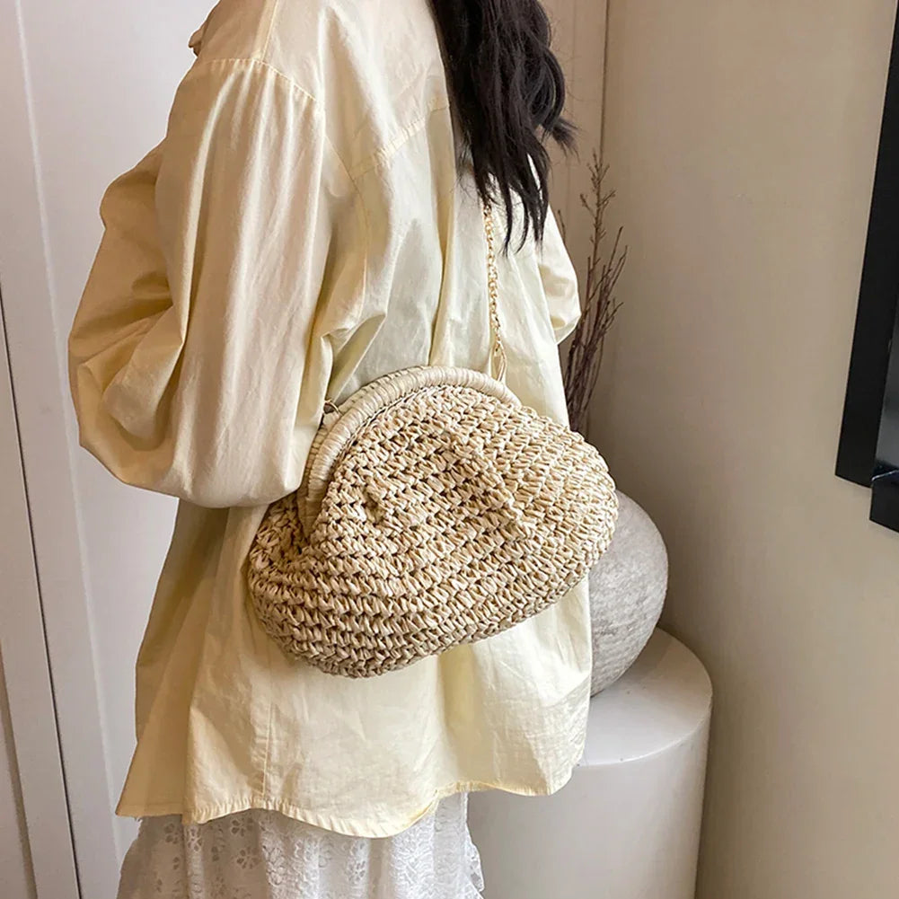 Straw Woven Bag Chain Strap - Piña Colada