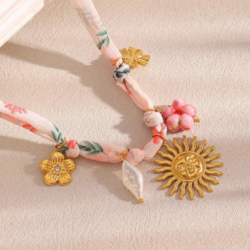 Ribbon Flower Starfish Necklace - Piña Colada