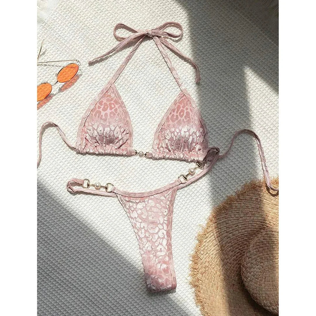 Leopard Pearl Mini Thong Bikini - Piña Colada