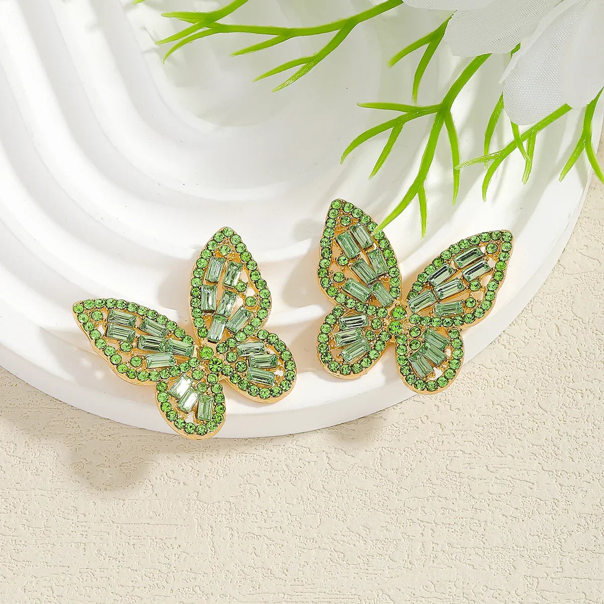 Colorful Crystal Butterfly Stud Earrings - Piña Colada