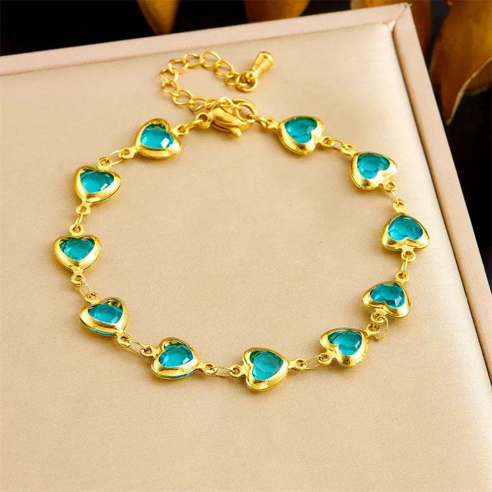 316L Stainless Steell Colour Heart Rhinestones - Piña Colada
