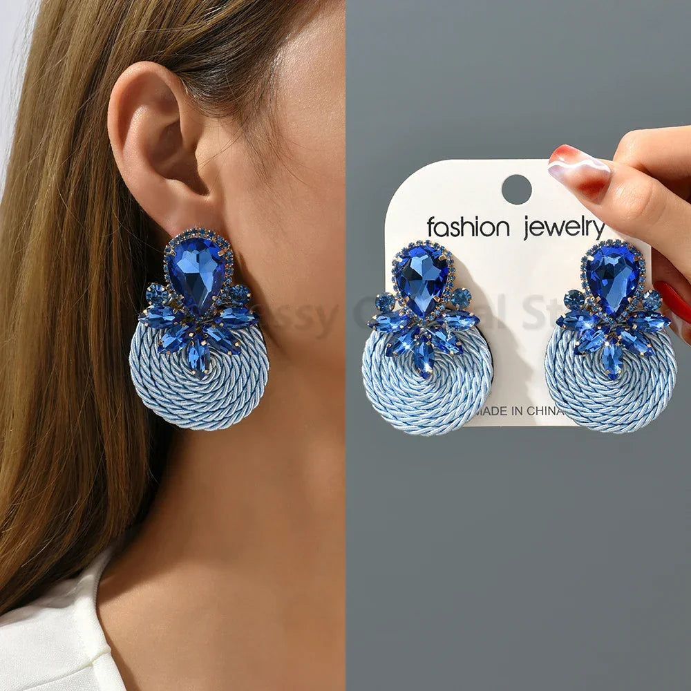 Vintage Rhinestone Round Drop Earrings - Piña Colada