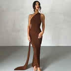 One Shoulder Backless Adjustable Scarf Maxi Dress - Piña Colada
