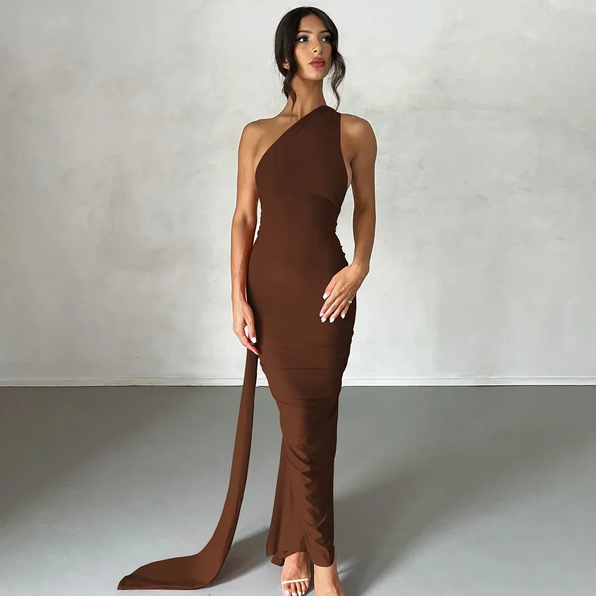One Shoulder Backless Adjustable Scarf Maxi Dress - Piña Colada