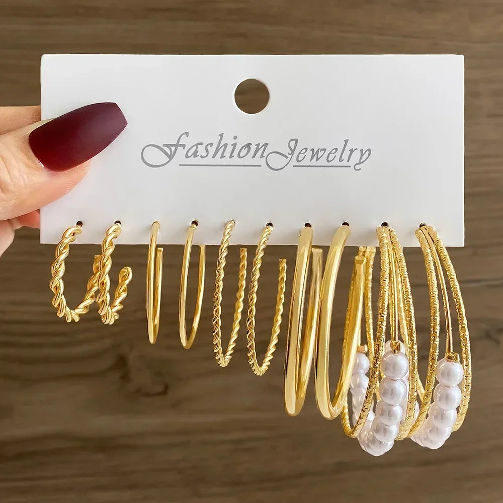Pearl Hoop Earrings Set - Piña Colada
