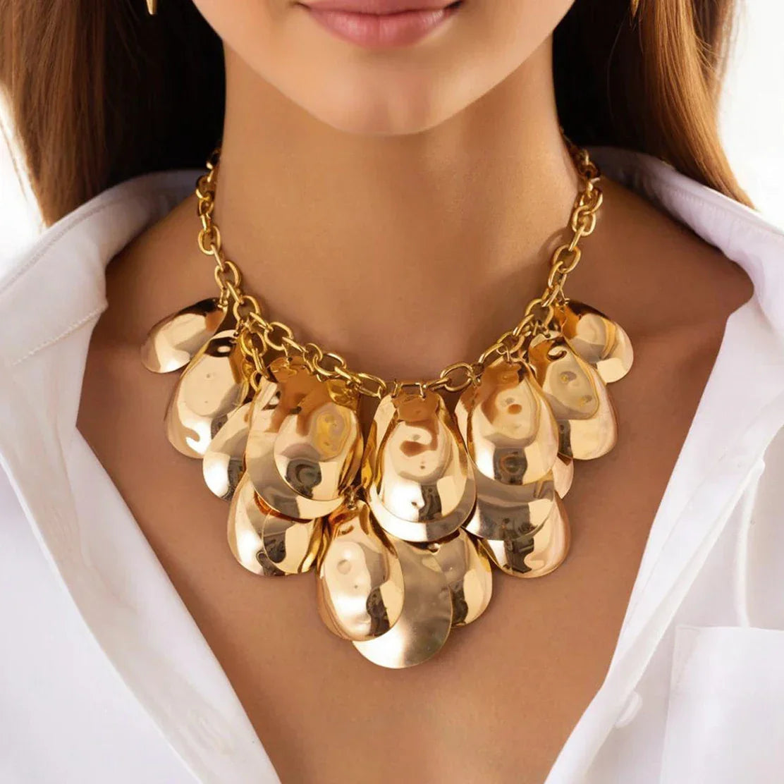 SClassic Gold Color Sequin Long Tassel Necklace - Piña Colada