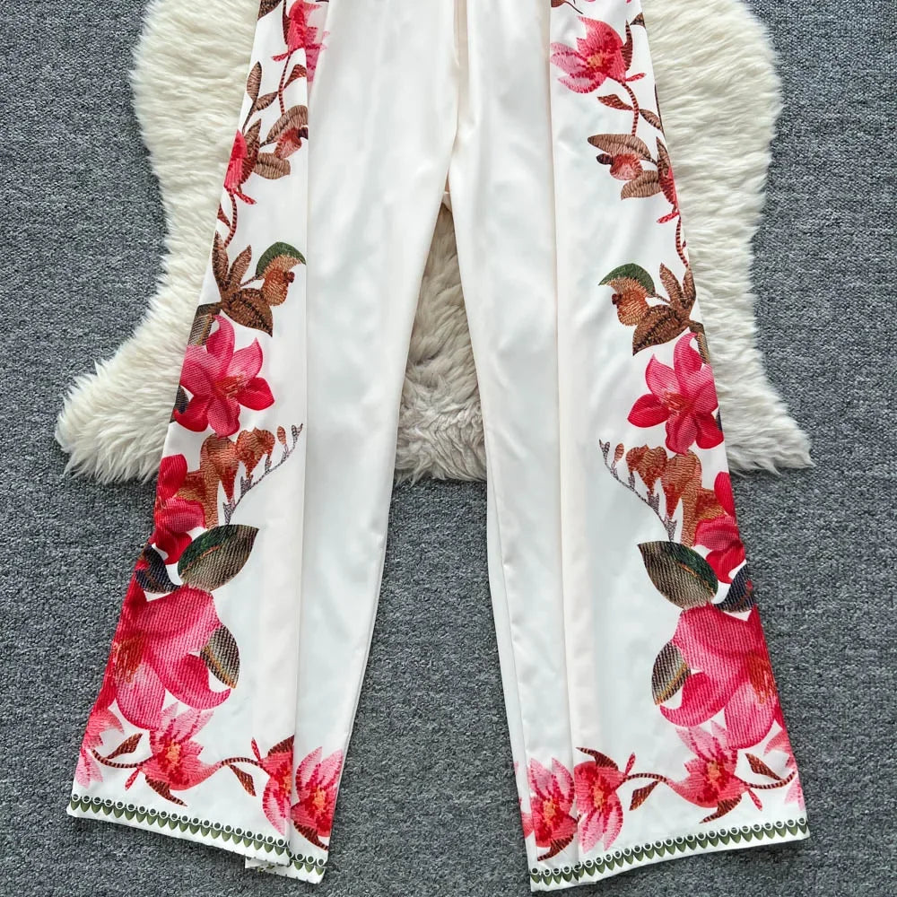Vintage Printed Jumpsuit for Women – Full-Length Summer Romper with Mid Waist - Piña Colada