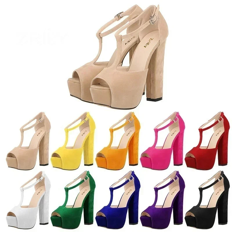 Women Ankle Strap Sandals Platform Open Toe High Heels Summer 14cm - Piña Colada