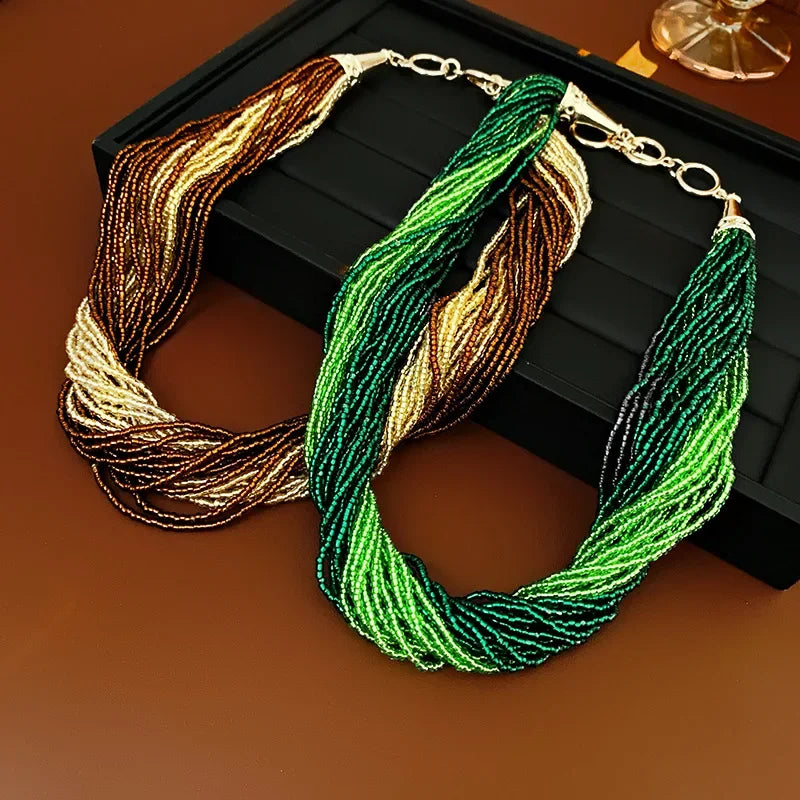 Vintage Winding Multi-layer Bead Necklace - Piña Colada