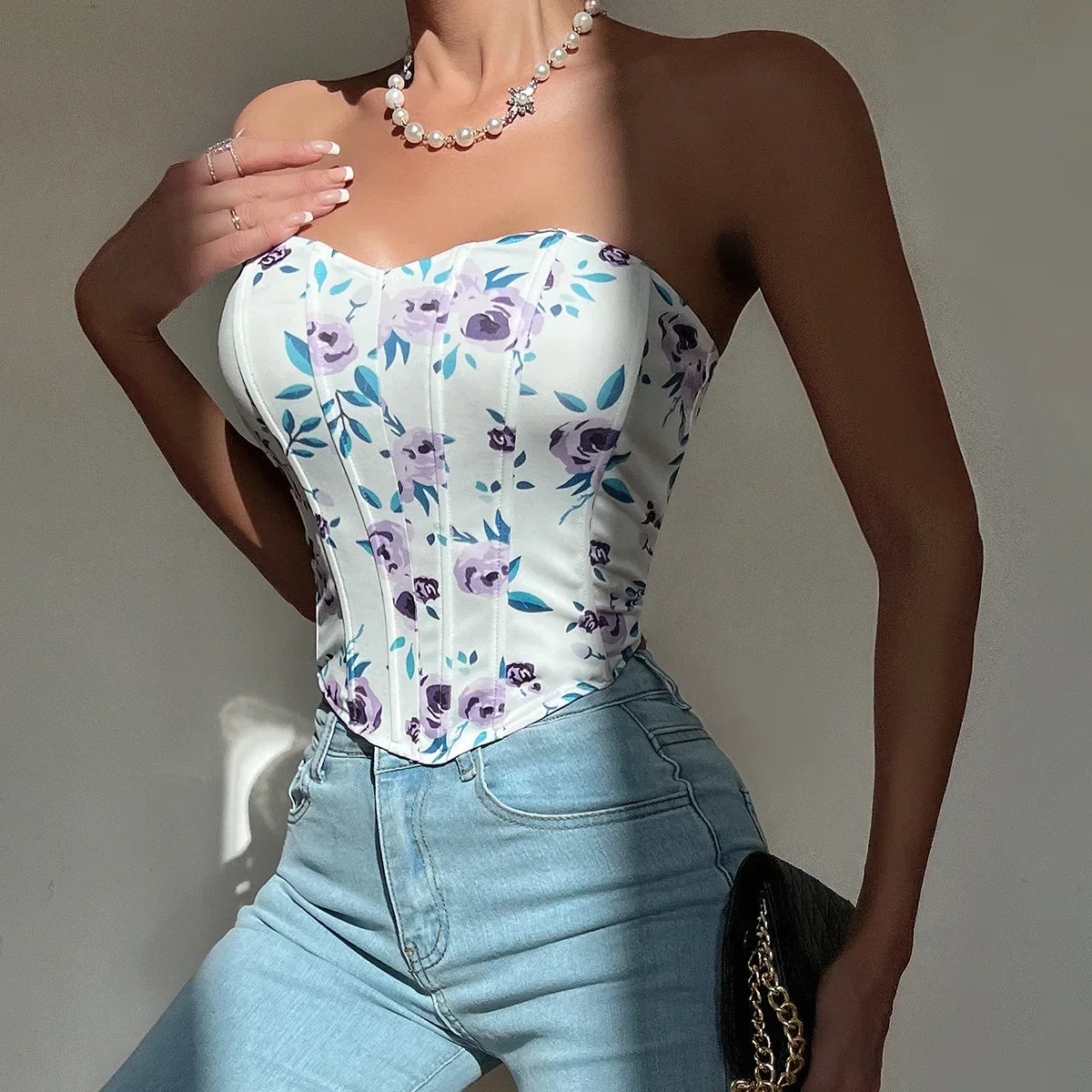 Off Shoulder Tank Top Low Cut Open Back - Piña Colada