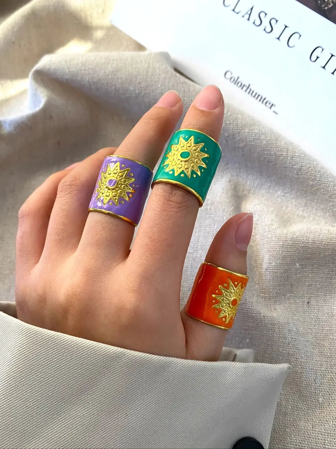 Elegant Rings Stainless Steel Muti Color Sun - Piña Colada